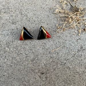 Vintage , Triangular Clip On Earrings in Red and Black